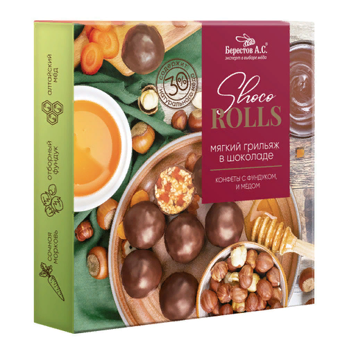  Берестов Shoco Rolls конфеты с фундуком, цукатами моркови  и медом 135г  в Миассе